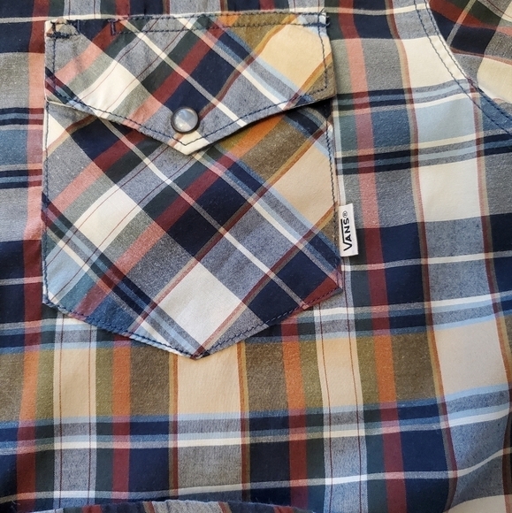 Vans Off The Wall plaid button down short sleeve mens shirt in size Large F7 - Picture 4 of 9